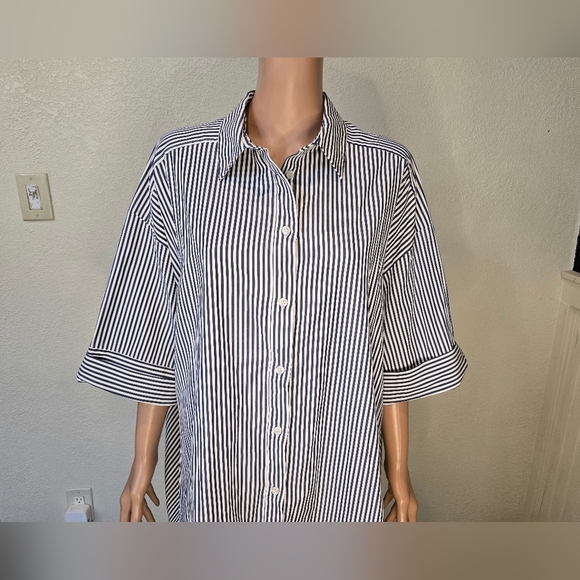 Zara Blue and White Striped Shirt Tunic Style Dress Oversized Size Small Medium - Picture 13 of 14
